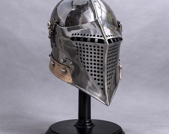 Medieval Close Helmet, Voiserd Handmade Knight Helmet, LARP Costume, Armor Helmet, Renaissance Faire Battle Ready Helmet