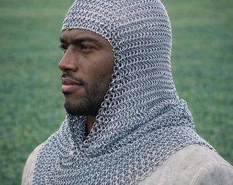 Medieval Chainmail Coif Hood, Chainmail Armor, Knight Helmet Liner, LARP Cosplay Armor, Renaissance Costume