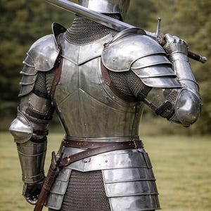 A cosplay armor set inspired by Crusader designs, perfect for a fantasy armor character or professional photoshoot.