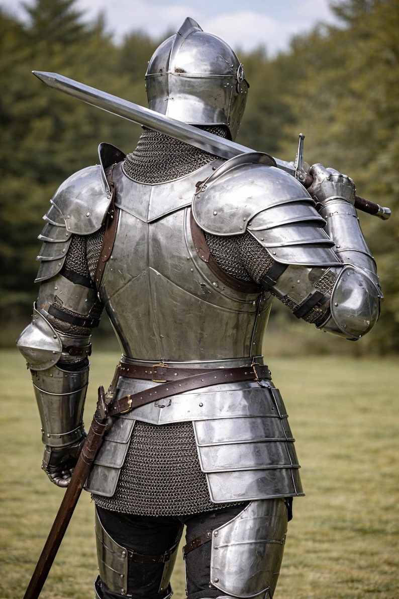 A cosplay armor set inspired by Crusader designs, perfect for a fantasy armor character or professional photoshoot.