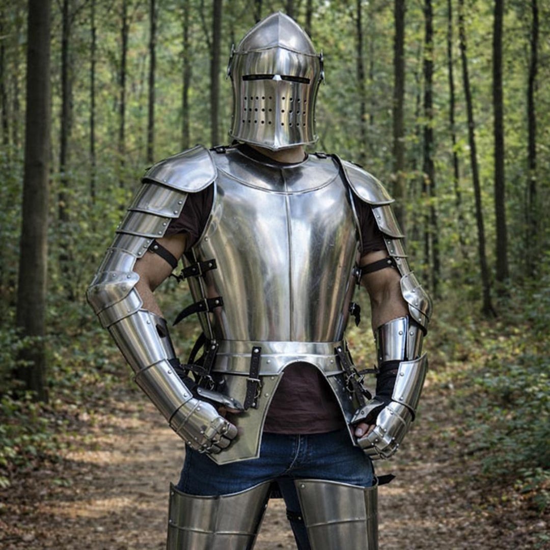 Medieval Knight Full Plate Armor Set With Helmet – Steel LARP Armor ...
