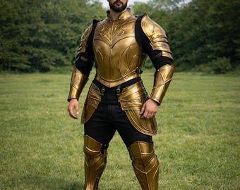 Gold Medieval Knight Armor Set Elven Steel LARP Armor, Renaissance Costume, Handmade Fantasy Warrior Armor, Cosplay Knight Outfit