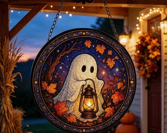 Ghost With Lantern Suncatcher, Halloween Window Hanging,Halloween Gift