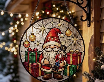 Christmas Gnome Glass  Suncatcher,Christmas Window Hanging,Festive Keepsake Gift