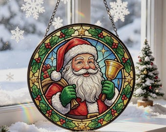 Santa Claus Glass Suncatcher,Christmas Ornament,Holiday Gift