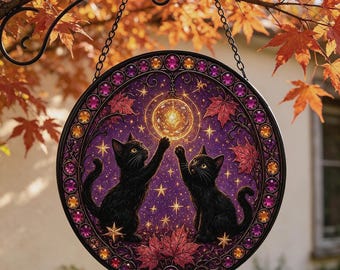 Black Cat Magic Orb Suncatche,Spooky Cat Decor,Fall Inspired Gifts
