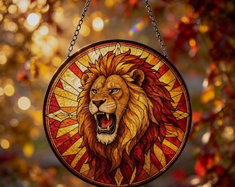 Roaring Lion Glass Suncatcher,Animal Lover Decor,Unique Wildlife Gift