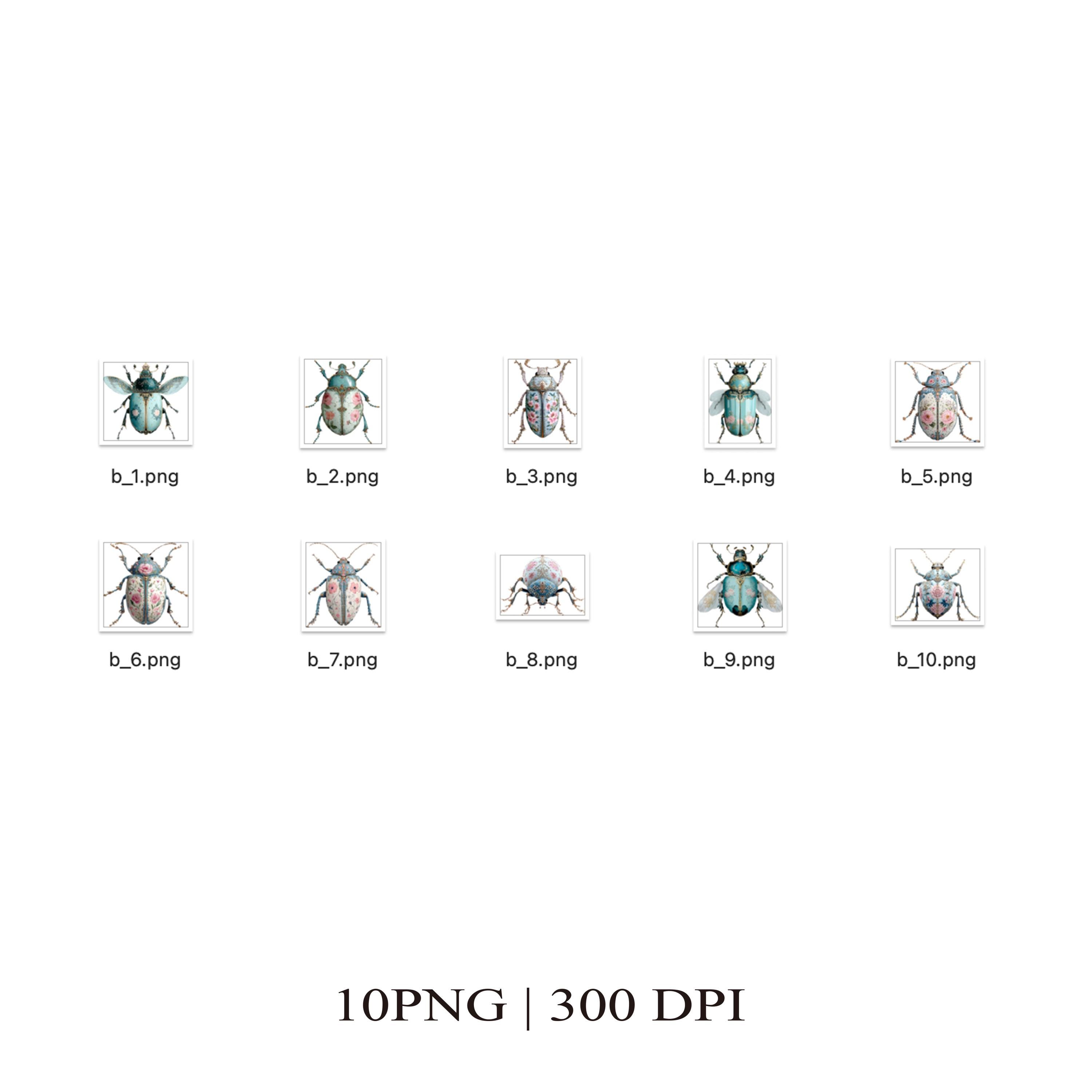 10 Ornate Beetle Clipart PNG, Vintage Rococo Garden Insect, Blue Floral ...