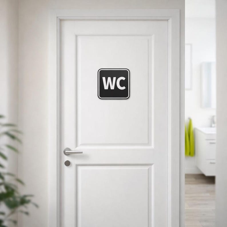 Wc Sign Classy Sign – WC Sign – Modern Black White Restroom Plaque, Minimalist Home ...