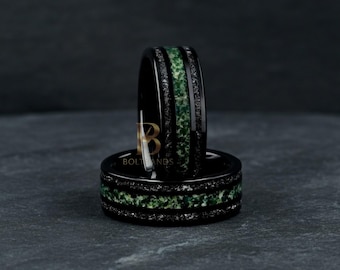 Ring mosagaat en meteoriet | Beloftering voor hem | 8 mm wolfraam herentrouwring | Jubileumcadeau | Statementring | huwelijkscadeau
