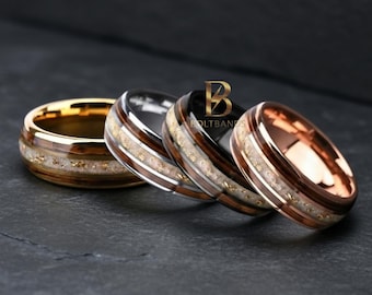 Whiskyvatring met goud- en opaalaccent | Houten trouwring met whiskyhout | huwelijkscadeau | Statementring | Cadeau voor hem en haar