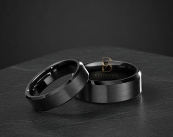Tungsten Wedding Band for Men | Brushed Black Ring | Matte Finish Comfort Fit 8mm | Custom Couples Rings | Statement Ring | wedding gift