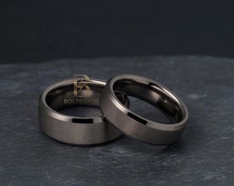 Brons wolfraamcarbide trouwring met afgeschuinde randen, geborsteld midden | Statementringen | Ring van 6 mm en 8 mm | Jubileumcadeau | huwelijkscadeau