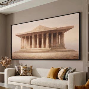 Ancient Temple Architecture Canvas, Classical Pillars Wall Art, Historical Building Illustration, Stone Structure Canvas, Architectural