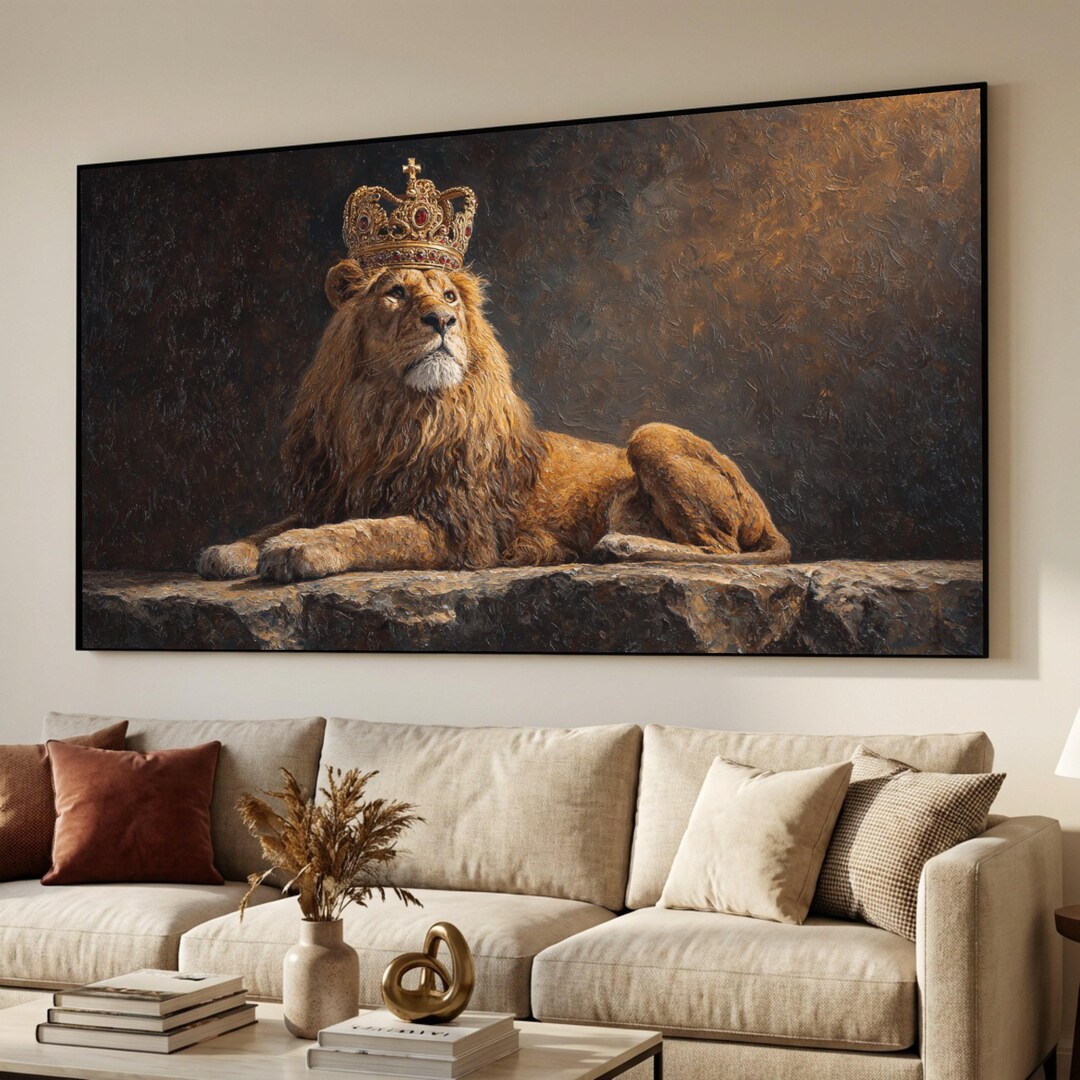 Majestic Lion With Royal Crown Canvas, Regal Animal Wall Art, King of ...