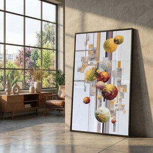 Modern Abstract Spheres Canvas, Geometric Wall Art, Contemporary Shapes Decoration, Colorful Orb Design Canvas, Vertical Home Art Panel