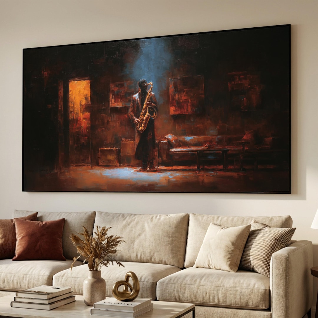 Jazz Musician Playing Saxophone Canvas, Moody Interior Wall Art, Night ...