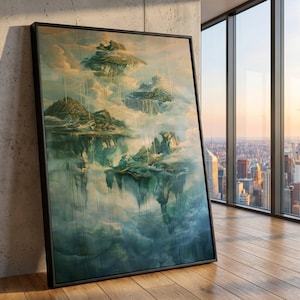 Mystical Floating Islands Canvas, Surreal Landscape Wall Art, Dreamlike Nature Scene, Ethereal Cloudscape Canvas, Home Decoration Art