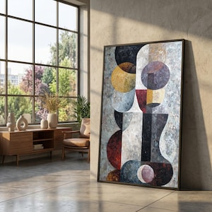 Abstrakte geometrische Formen Wandkunst, moderne bunte Kreise und Rechtecke, zeitgenössische Dekoration, künstlerische Leinwandmalerei