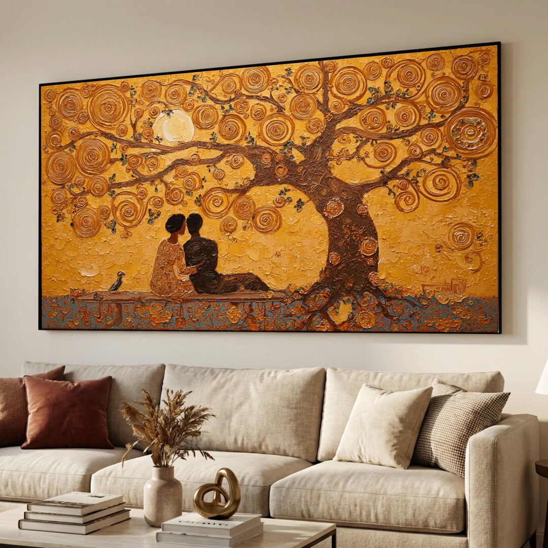 Gustav Klimt Golden Tree of Life Canvas, Romantic Couple Wall Art ...