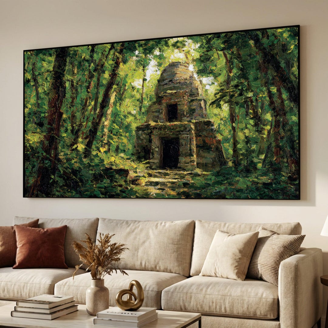 Rustic Temple Ancient Stone Temple Ruins in Lush Green Forest Canvas, Nature ...