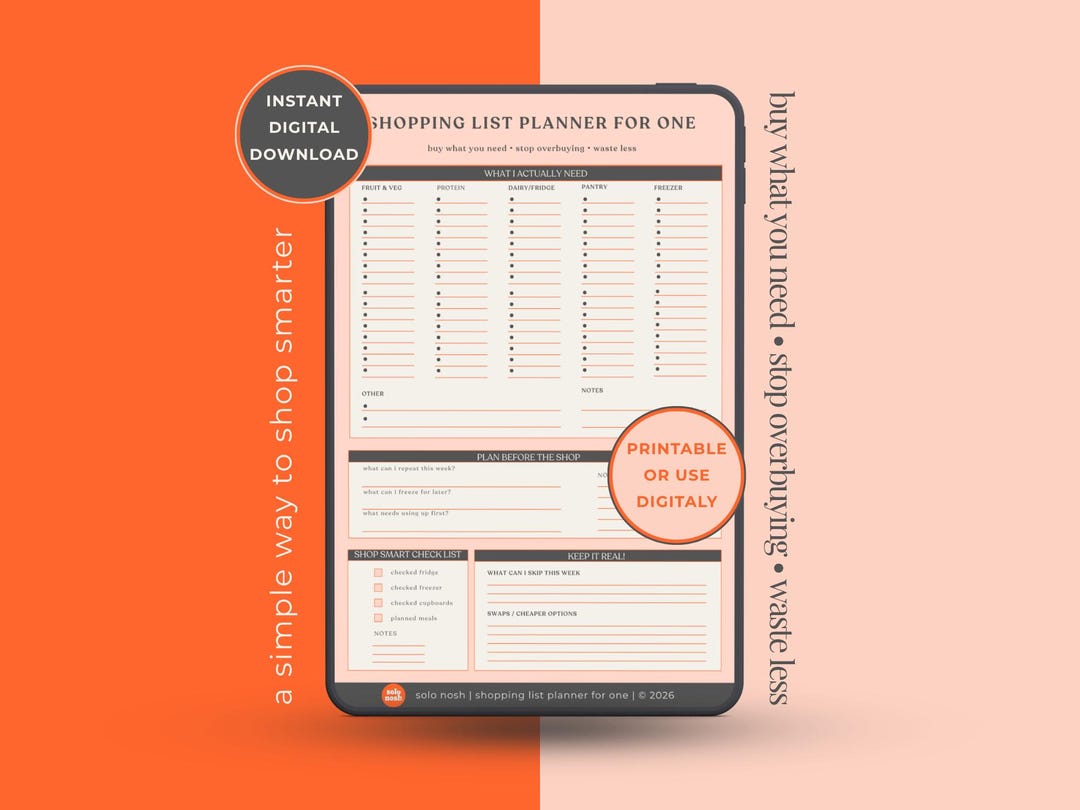 Shopping List for One | Printable | Grocery List PDF - Etsy UK