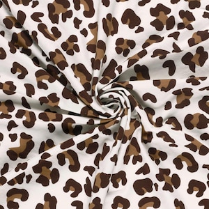 Leopardmuster French Terry Baumwollstoff – Oeko-Tex 100 – Wollweiß – Tiermuster / Animal-Print – Meterware – Sweatshirtstoff / Kleiderstoff