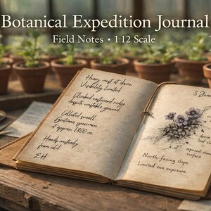 ミニチュア植物野外日誌 – ドールハウス探検ノート＆地図 – ヴィンテージ科学論文 – 1:12スケール印刷可能セット