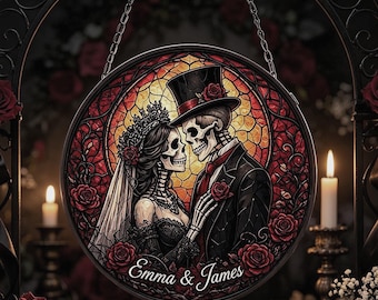 Custom Skeleton Couple Suncatche,Gothic Wedding Decor,Dark Romantic Anniversary Gift