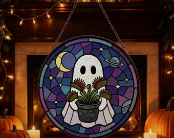 Niedlicher Geisterpflanzen-Sonnenfänger aus Glas, Halloween-Geisterdeko, gruseliges himmlisches Geschenk