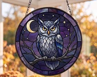Acchiappasole a forma di gufo nel cielo notturno, decorazione con luna e stelle, regalo per gli amanti degli uccelli