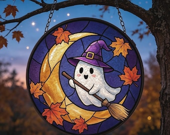 Schattige spookheks-raamhanger, Halloween-maandecoratie, cadeau voor spookliefhebbers