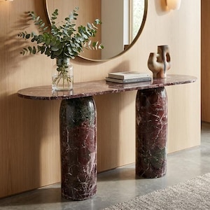 Consola de mármol Cherry Levanto, mesa auxiliar de piedra moderna orgánica, muebles de lujo para recibidor.