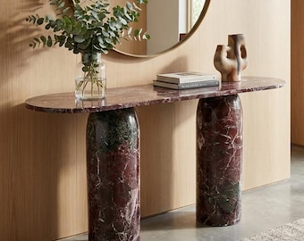 Cherry Levanto Marble Console Table, Organic Modern Stone Sofa Table, Luxury Hallway Furniture