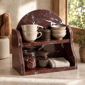 Rosso Levanto Marble Organizer, 2 Tier Perfume Shelf, Makeup Table Storage, Bathroom Counter Organizer
