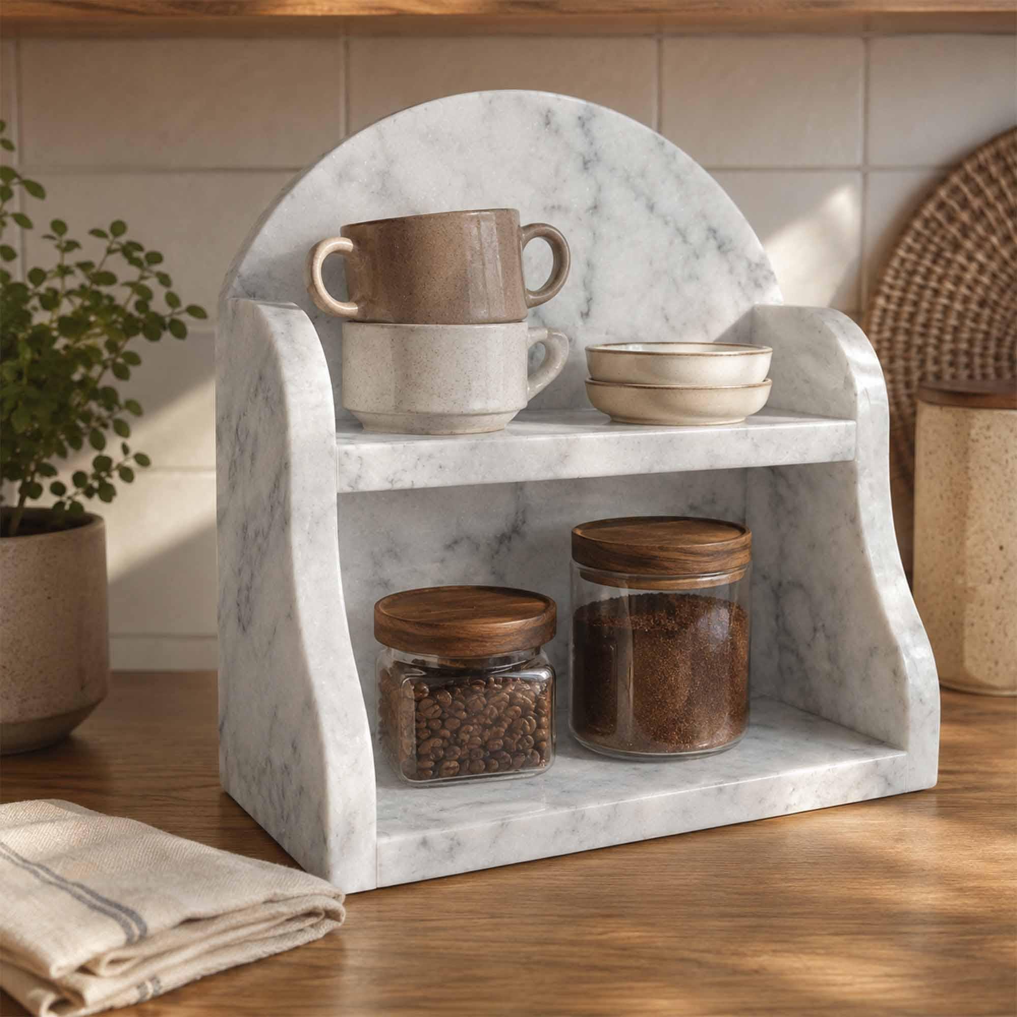 Carrara White Marble Organizer, 2 Tier Perfume Shelf, Makeup Table Storage, Bathroom Counter Organizer