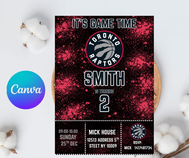 Toronto Raptors Basketball Birthday Invitation, Editable Canva Template ...