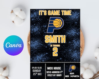 Indiana Pacers Basketball Birthday Invitation, Editable Canva Template (Digital Download)