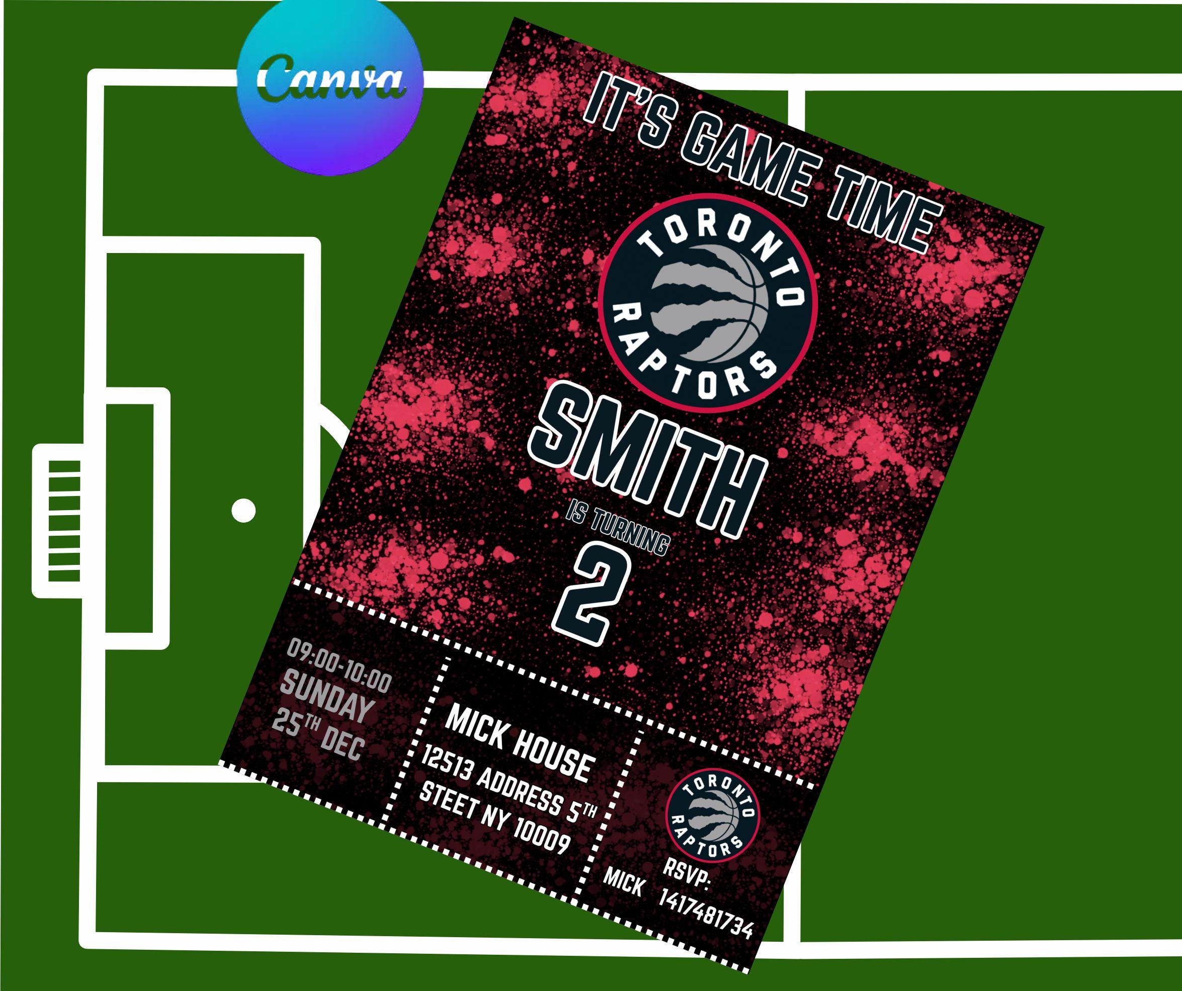 Toronto Raptors Basketball Birthday Invitation, Editable Canva Template ...