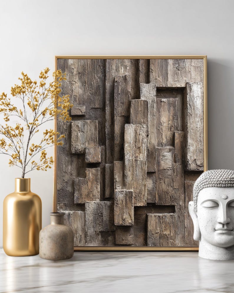 Abstract Block Texture Canvas Print, Earth Tone Relief Decor - Etsy
