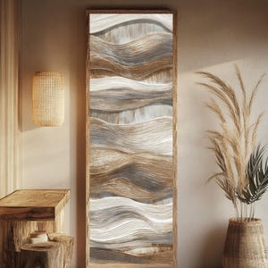 3D Inspired Abstract Sand Dune Wall Art, Japandi Combed Plaster Textured Relief Canvas Print