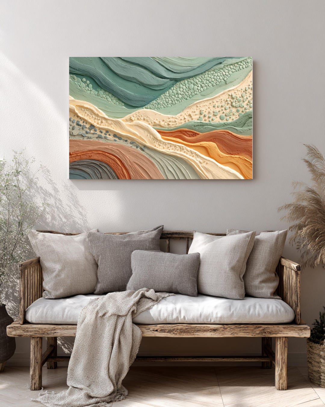 Sage Green Textured Abstract Canvas Print | Plaster Inspired Landscape ...