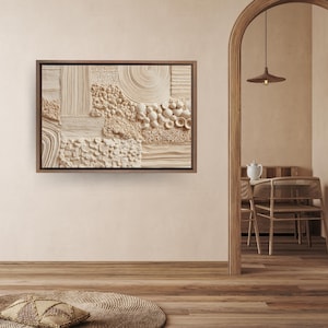 Patchwork Texture Relief Canvas Print, Abstract Plaster Wall Art, Neutral Cream 3D Decor