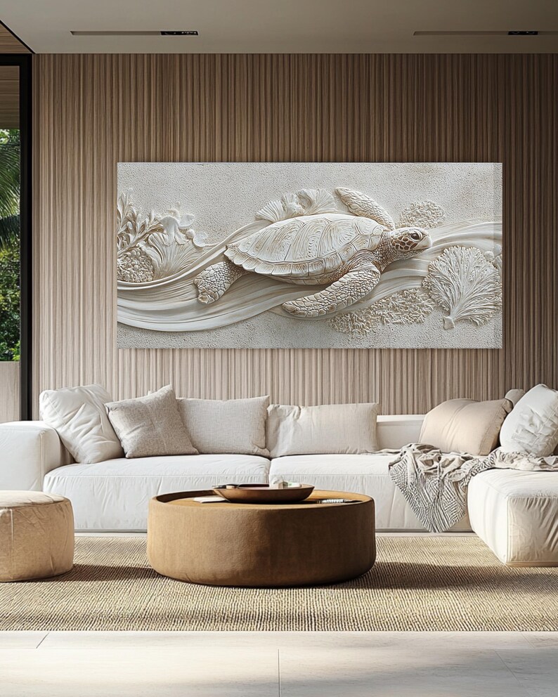 Sea Turtle Plaster Wall Art, Ocean Decor Canvas Print, Coastal 3D ...