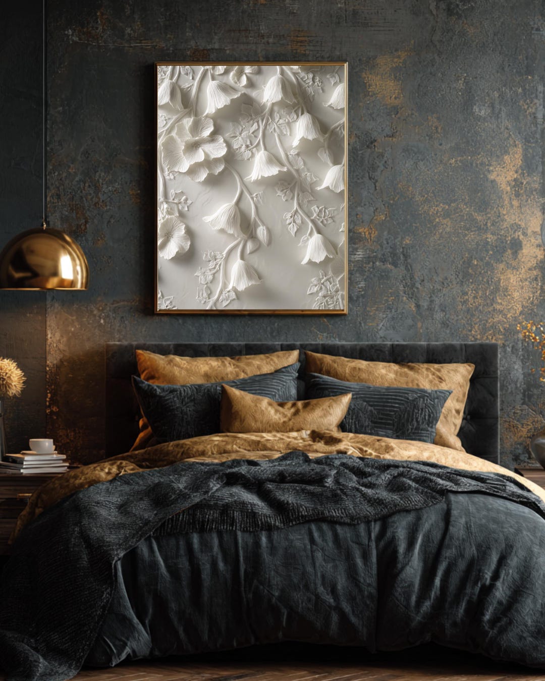 White Floral Bell Plaster Inspired Relief Wall Art, Minimalist ...