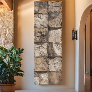 Rustic Plaster Grid Wall Art, Weathered Tile Texture Canvas Print, 3D Inspired Abstract Relief