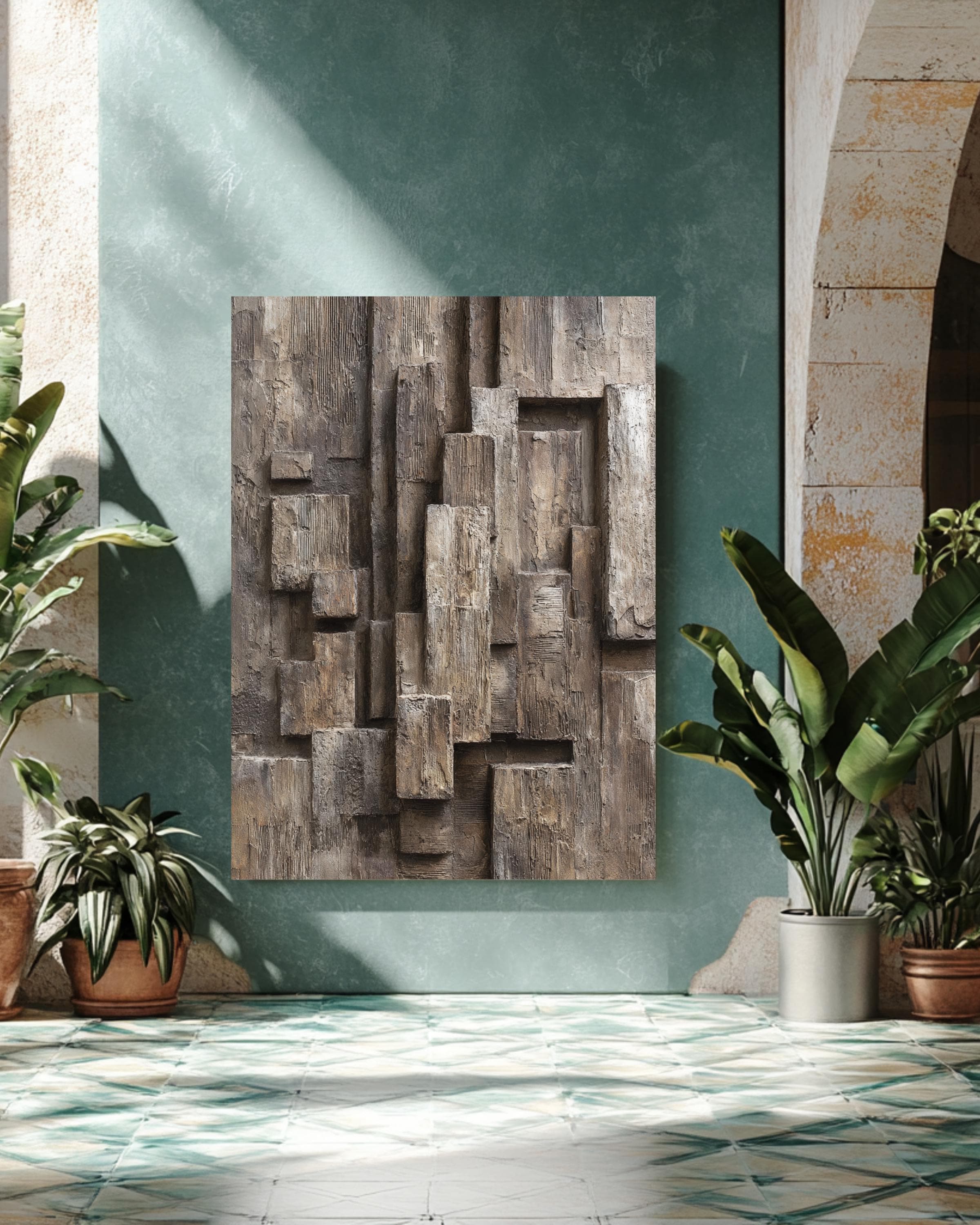 Abstract Block Texture Canvas Print, Earth Tone Relief Decor - Etsy