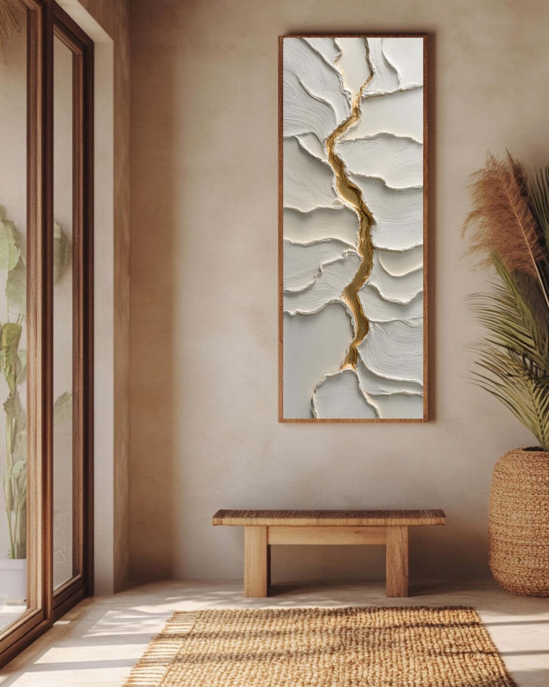 Abstract Ivory & Gold Plaster Relief Art, 3D Inspired Elegant Organic ...