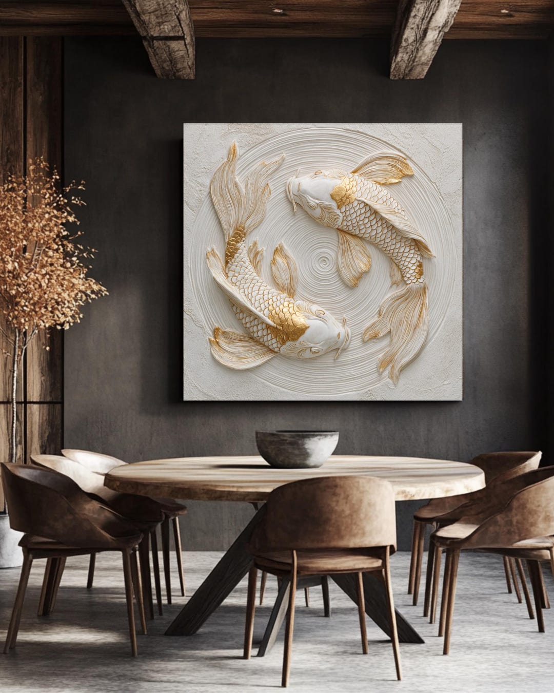 Gold Leaf Koi Fish Wall Art | Yin Yang Canvas Print, Zen Decor - Etsy