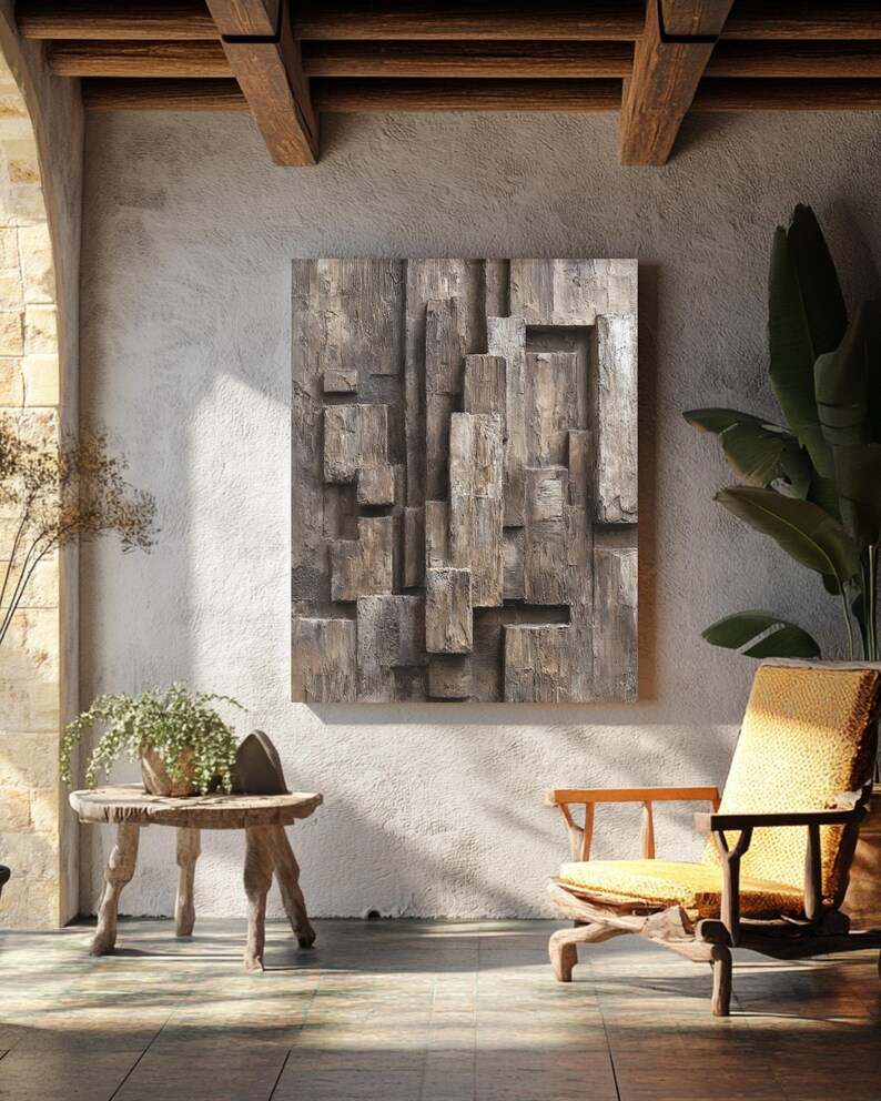Abstract Block Texture Canvas Print, Earth Tone Relief Decor - Etsy